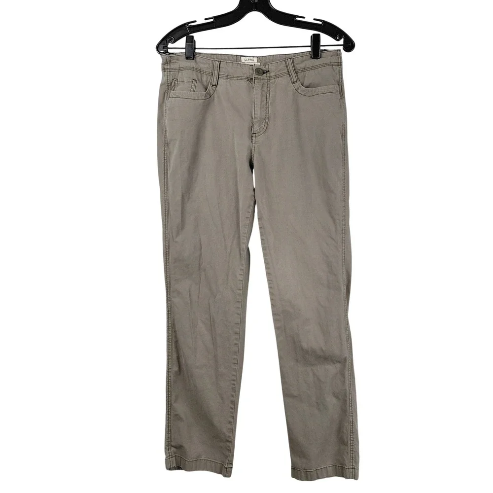LL Bean Favorite Fit Pants Womens 8 Reg Taupe‎ Gray Straight Leg Chino 507466